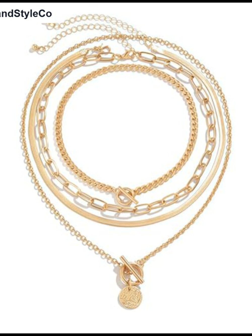 Layered Chunky Gold Necklace Set, 3Pc Mixed Charm Statement Stack
